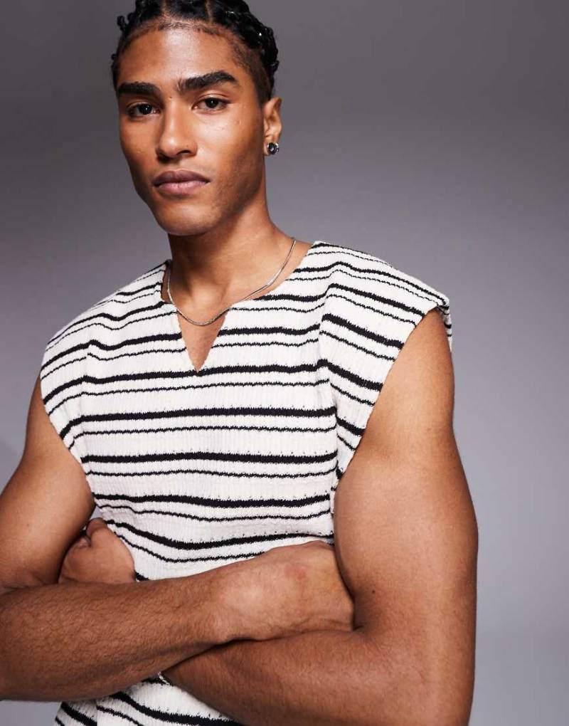 ASOS DESIGN - Schweres, kastiges Oversize-Tanktop mit Strukturstreifen in Schwarz und Weiß-Bunt von ASOS DESIGN