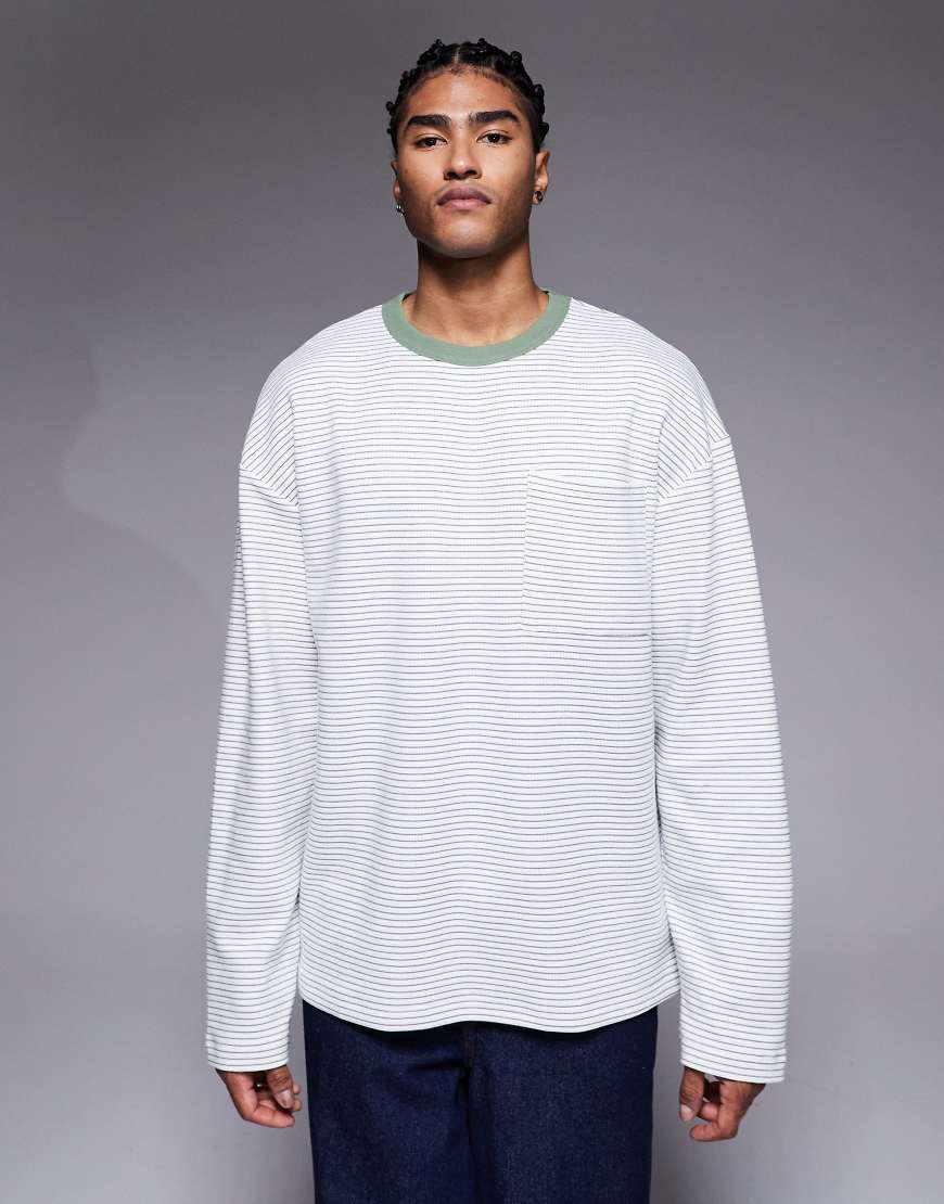ASOS DESIGN - Schweres, langärmliges Oversize-Shirt mit Strukturstreifen in Schwarz-Weiß von ASOS DESIGN