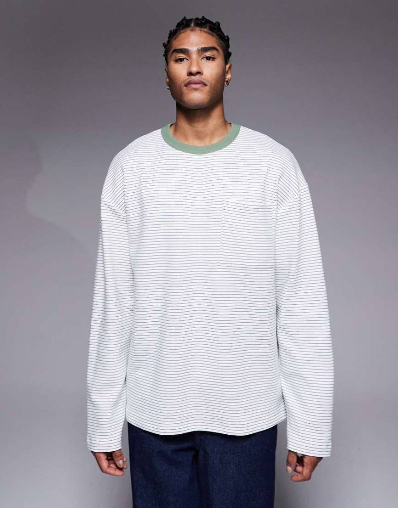 ASOS DESIGN - Schweres, langärmliges Oversize-Shirt mit Strukturstreifen in Schwarz-Weiß von ASOS DESIGN