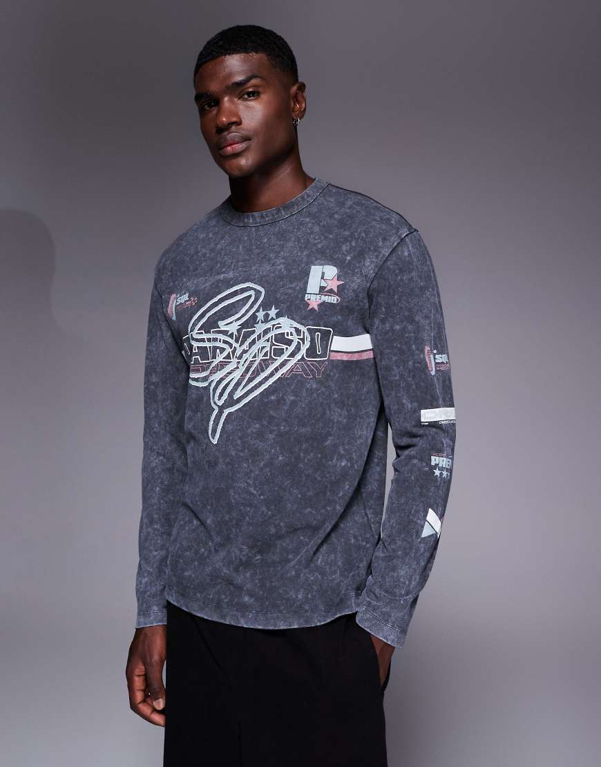 ASOS DESIGN - Schweres, langärmliges Relaxed Fit Shirt in verwaschenem Schwarz mit Straßen-Grafikprint-Grau ASOS DESIGN - Schweres, langärmliges Relaxed Fit Shirt in verwaschenem Schwarz mit Straßen-Grafikprint-Grau von ASOS DESIGN