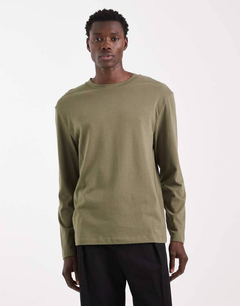 ASOS DESIGN - Schweres, langärmliges Relaxed Fit T-Shirt in Khaki-Grün von ASOS DESIGN