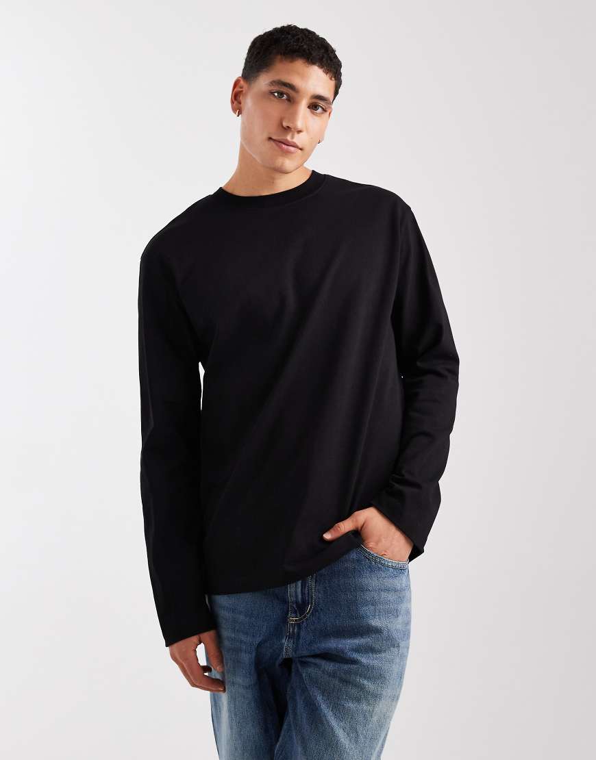 ASOS DESIGN - Schweres, langärmliges Relaxed-Fit-T-Shirt in Schwarz von ASOS DESIGN