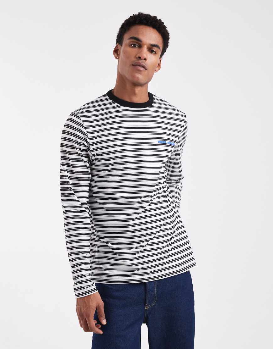 ASOS DESIGN - Schweres, langärmliges T-Shirt in Schwarz-Weiß mit Brustprint und strukturierten Streifen-Bunt von ASOS DESIGN