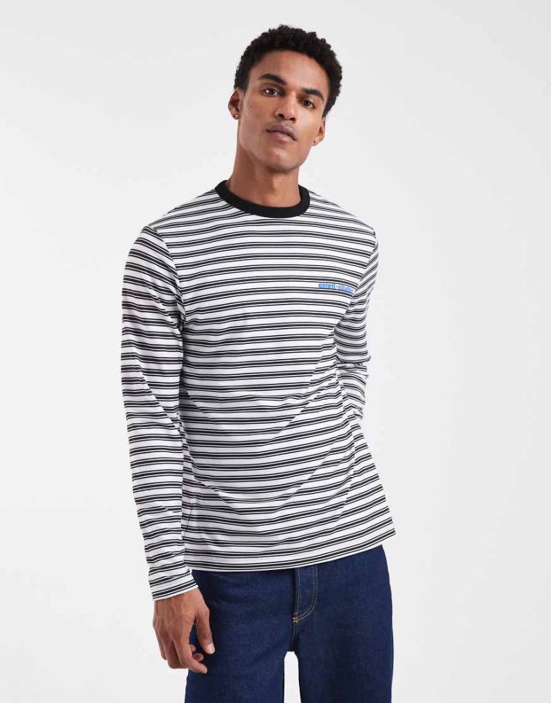 ASOS DESIGN - Schweres, langärmliges T-Shirt in Schwarz-Weiß mit Brustprint und strukturierten Streifen-Bunt von ASOS DESIGN