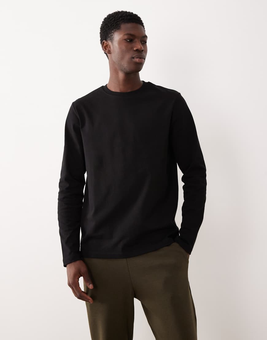 ASOS DESIGN - Schweres, langärmliges T-Shirt in Schwarz mit Rundhalsausschnitt von ASOS DESIGN