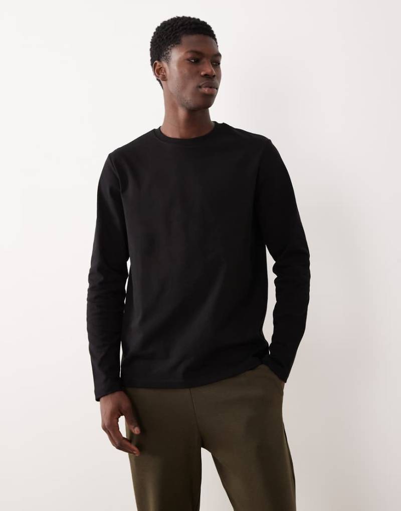 ASOS DESIGN - Schweres, langärmliges T-Shirt in Schwarz mit Rundhalsausschnitt von ASOS DESIGN