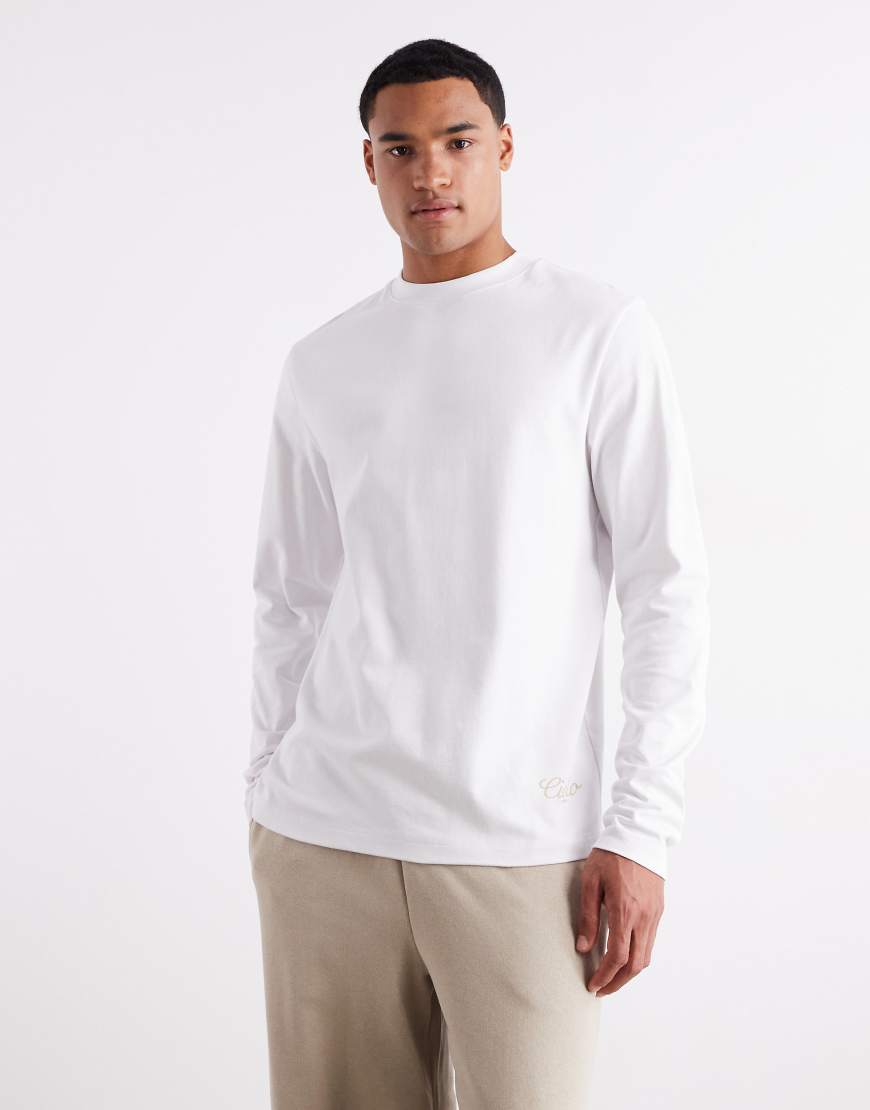 ASOS DESIGN - Schweres, langärmliges T-Shirt in Weiß mit Print, 240g/m² von ASOS DESIGN