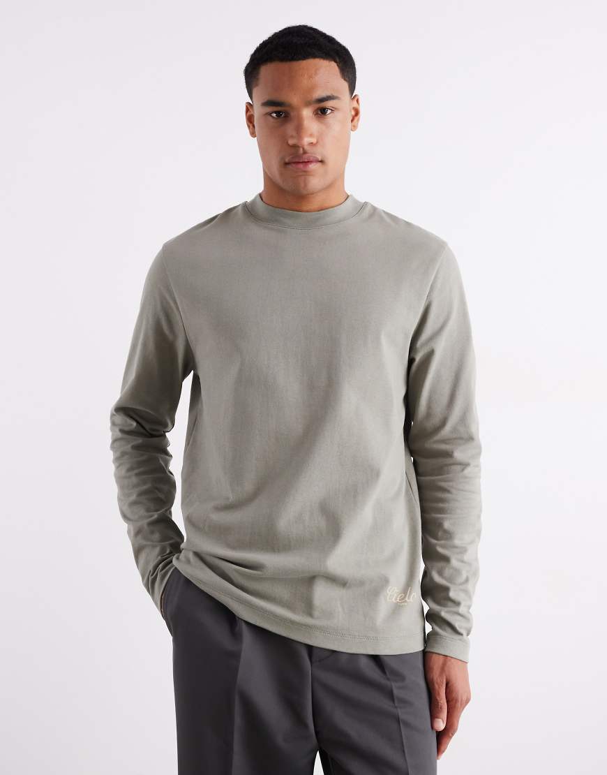 ASOS DESIGN - Schweres, langärmliges T-Shirt mit Print in Khaki, 240 g/m²-Grün von ASOS DESIGN