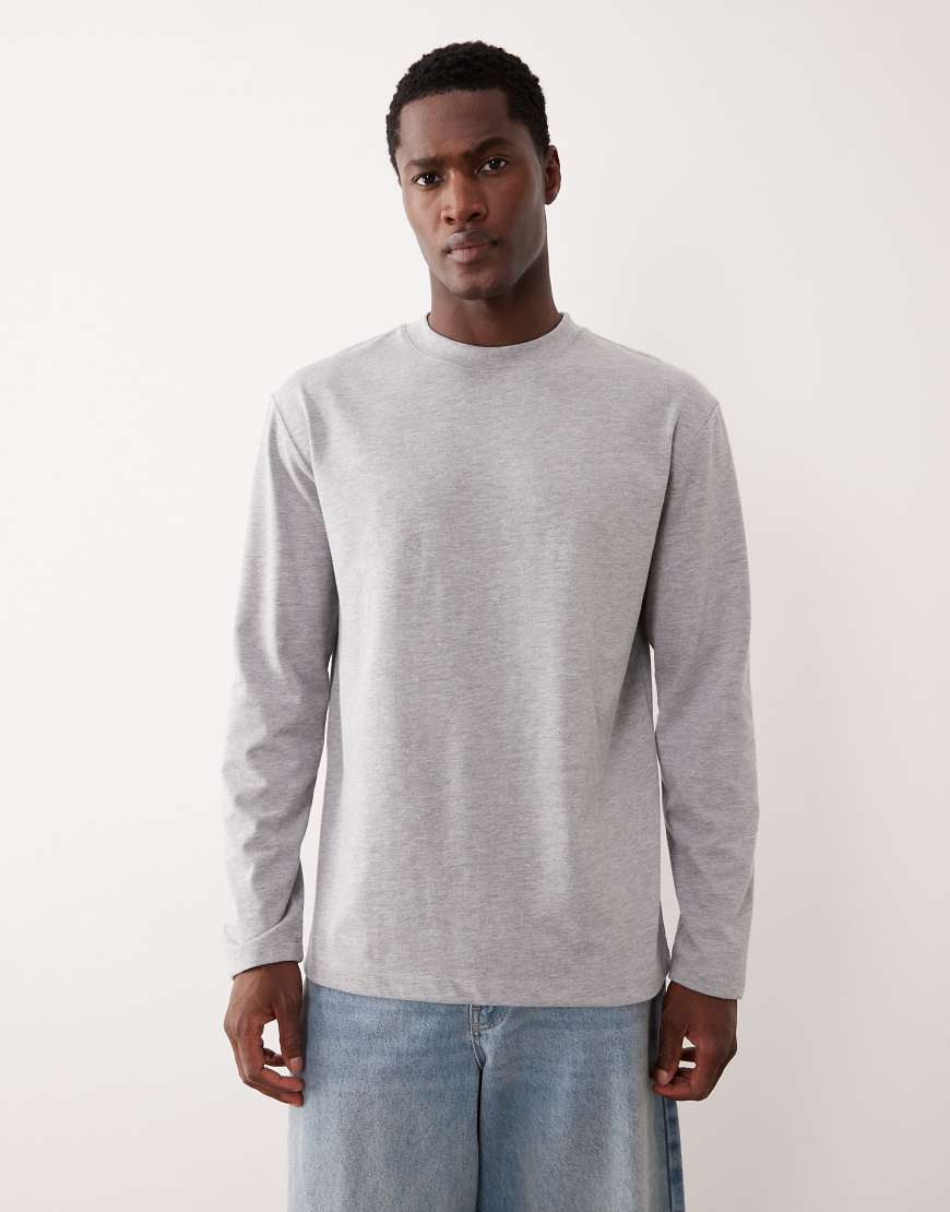 ASOS DESIGN - Schweres, locker geschnittenes Shirt in Grau meliert mit langen Ärmeln von ASOS DESIGN