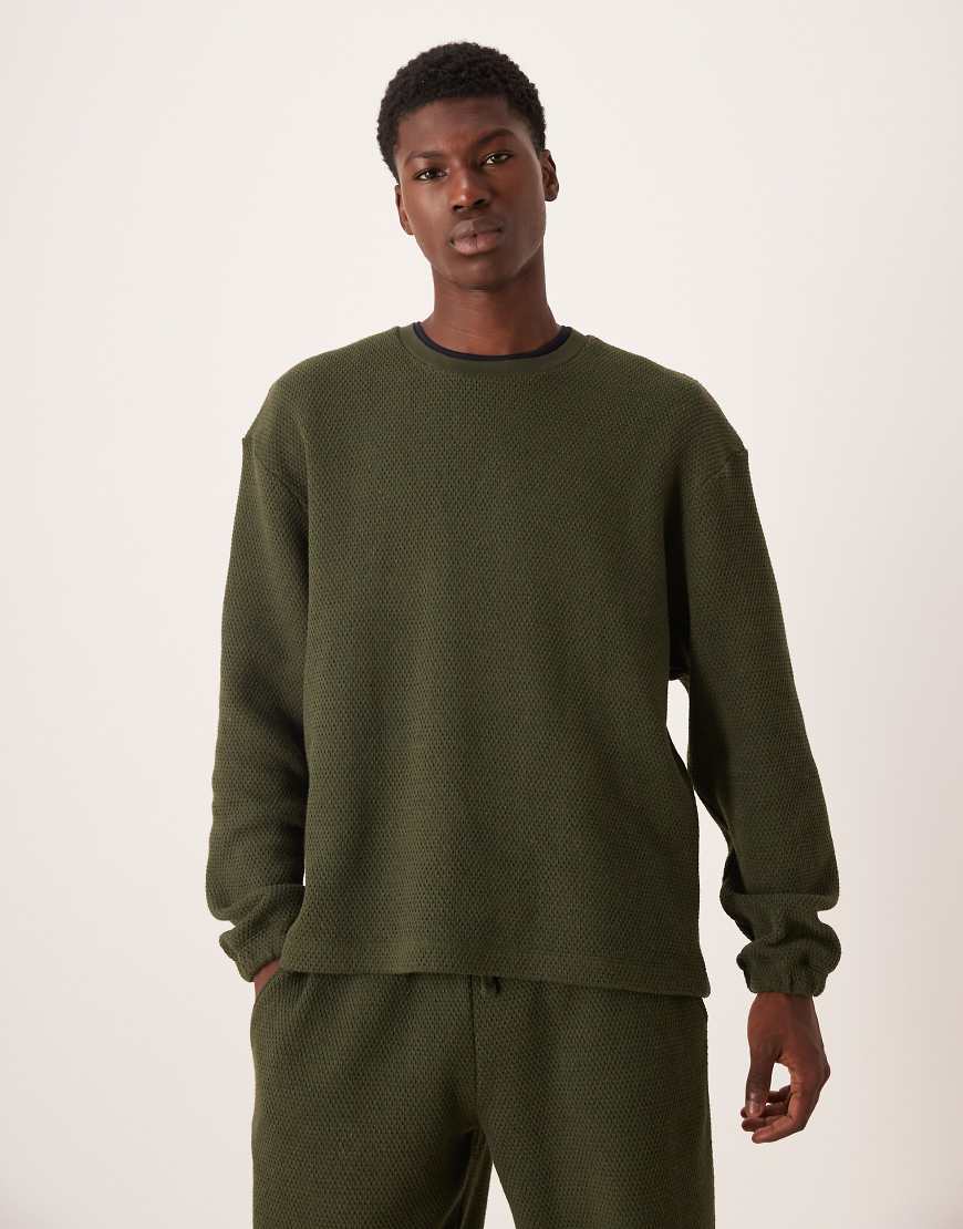 ASOS DESIGN - Schweres, strukturiertes Oversize-Sweatshirt in Grün, 400 g/m², Kombiteil von ASOS DESIGN