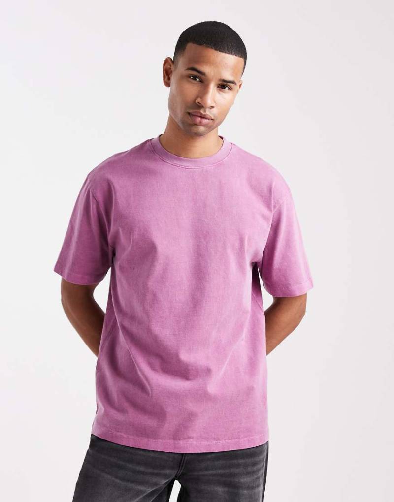 ASOS DESIGN - Schweres, stückgefärbtes T-Shirt in Rosa mit lockerer Passform von ASOS DESIGN