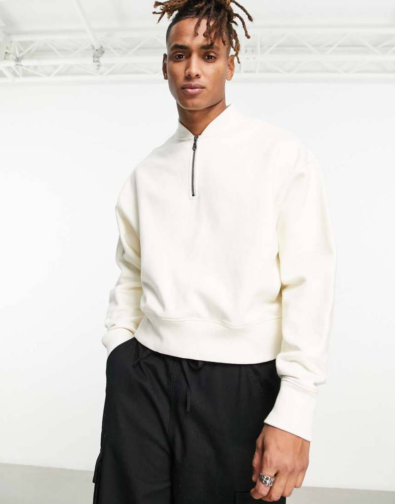ASOS DESIGN - Hochwertiges Oversize-Sweatshirt aus 400 g/m² schwerem Material in Weiß mit Reißverschluss von ASOS DESIGN