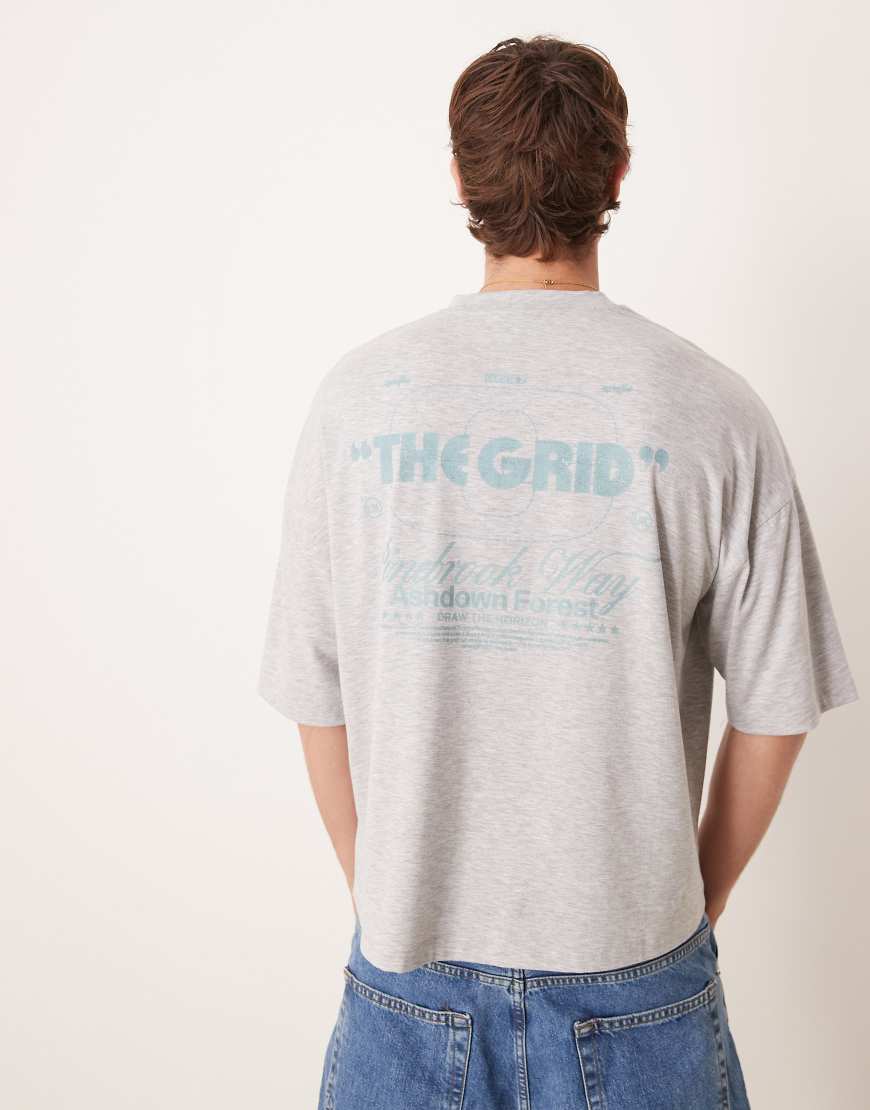 ASOS DESIGN - Schweres Oversize-T-Shirt in Grau meliert mit Rückenprint von ASOS DESIGN
