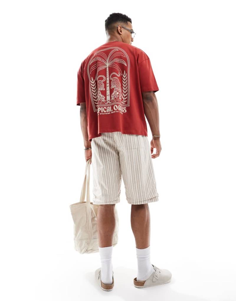 ASOS DESIGN - Schweres Oversize-T-Shirt in Rot mit sommerlicher Grafik und kastigem Schnitt, 240 g/m² von ASOS DESIGN