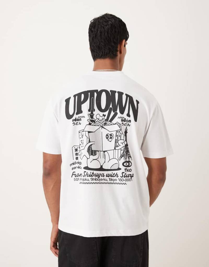 ASOS DESIGN - Schweres Oversize-T-Shirt in Weiß mit Nudel-Print, 220 g/m² von ASOS DESIGN