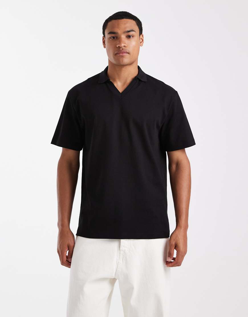 ASOS DESIGN - Schweres Relaxed-Fit-Polohemd in Schwarz ASOS DESIGN - Schweres Relaxed-Fit-Polohemd in Schwarz von ASOS DESIGN