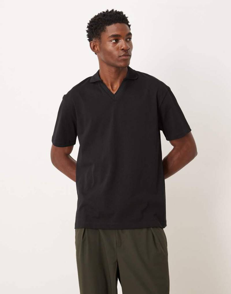 ASOS DESIGN - Schweres Relaxed-Fit-Polohemd in Schwarz von ASOS DESIGN