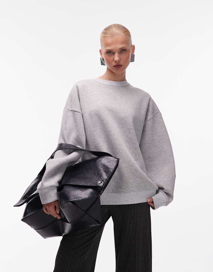 ASOS DESIGN - Schweres Sweatshirt in Grau mit Ballonärmeln von ASOS DESIGN