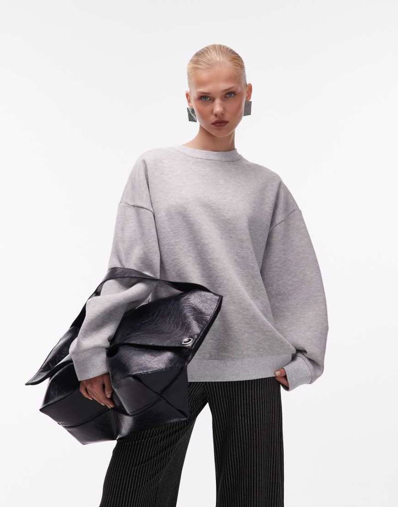 ASOS DESIGN - Schweres Sweatshirt in Grau mit Ballonärmeln von ASOS DESIGN