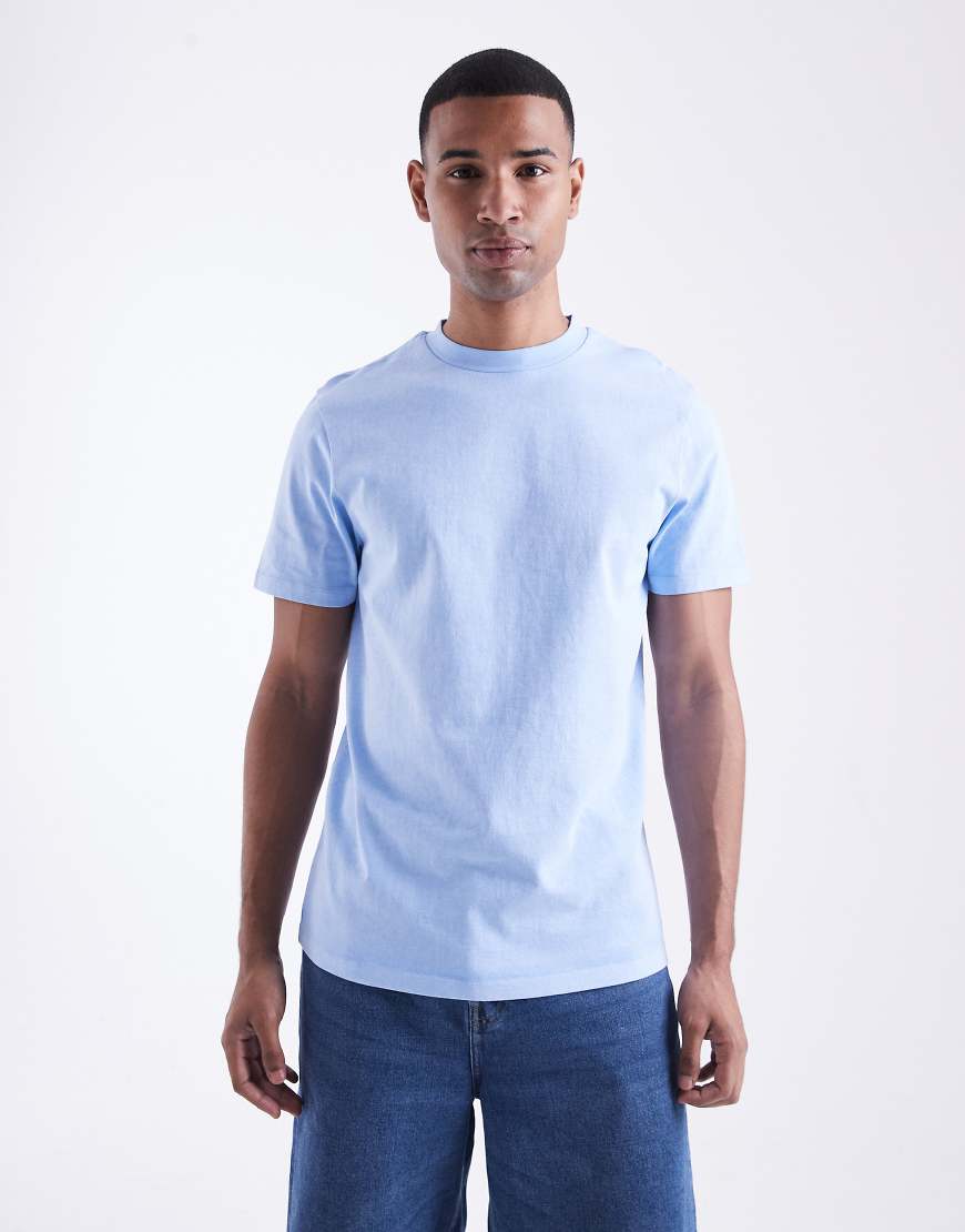 ASOS DESIGN - Schweres T-Shirt in stückgefärbtem Blau mit Rundhalsausschnitt von ASOS DESIGN