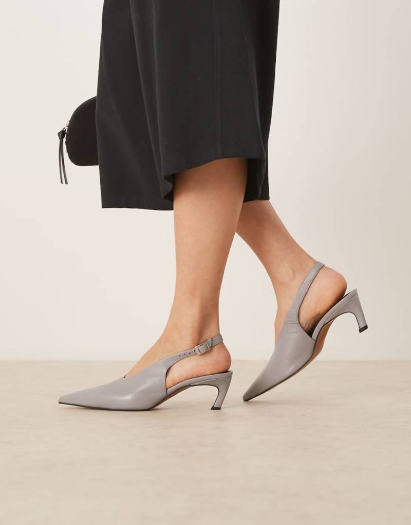 ASOS DESIGN - Sculpt - Hochwertige Slingback-Schuhe aus grauem Leder mit mittelhohem Absatz von ASOS DESIGN