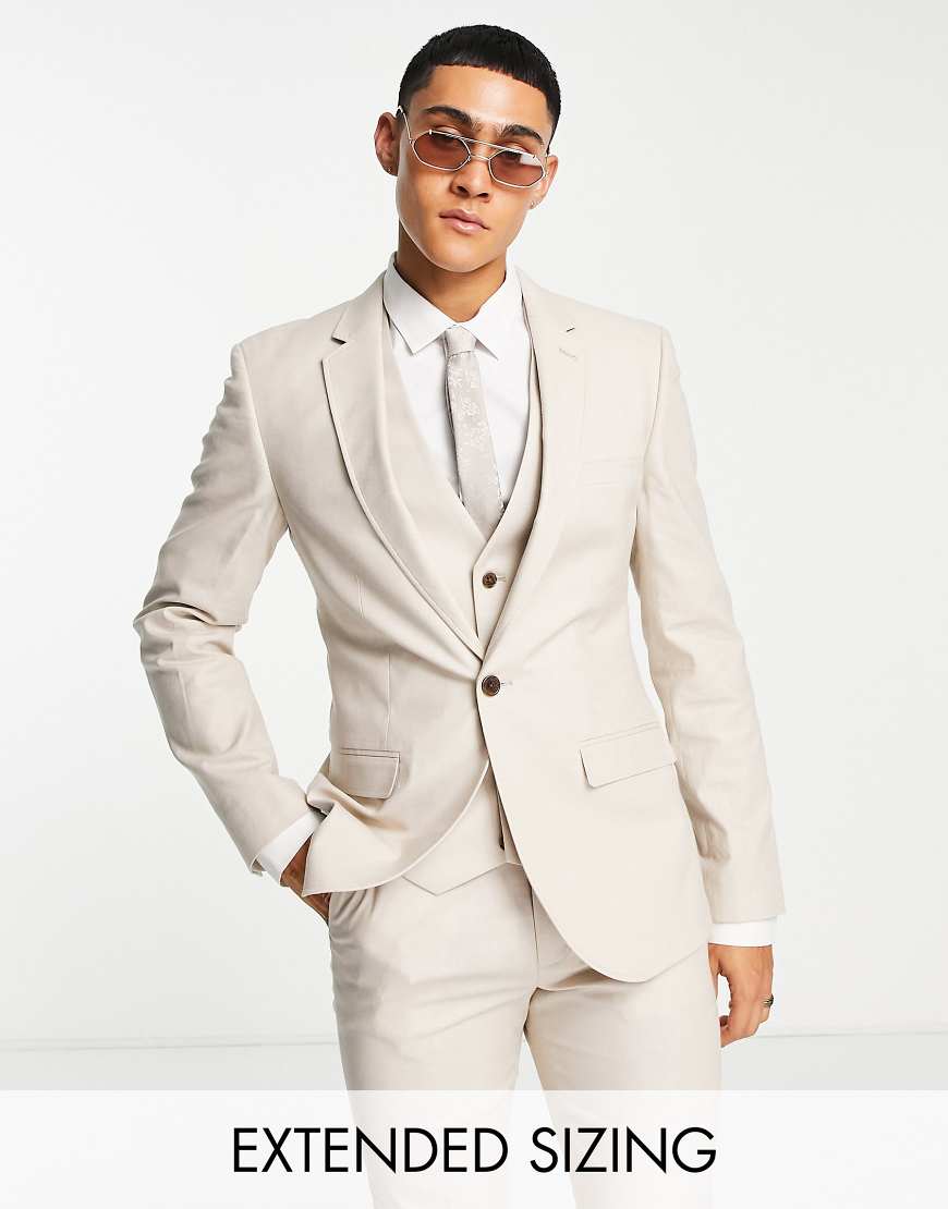 ASOS DESIGN - Sehr eng geschnittene Anzugjacke aus Leinenmischung in Stein-Neutral ASOS DESIGN - Sehr eng geschnittene Anzugjacke aus Leinenmischung in Stein-Neutral von ASOS DESIGN