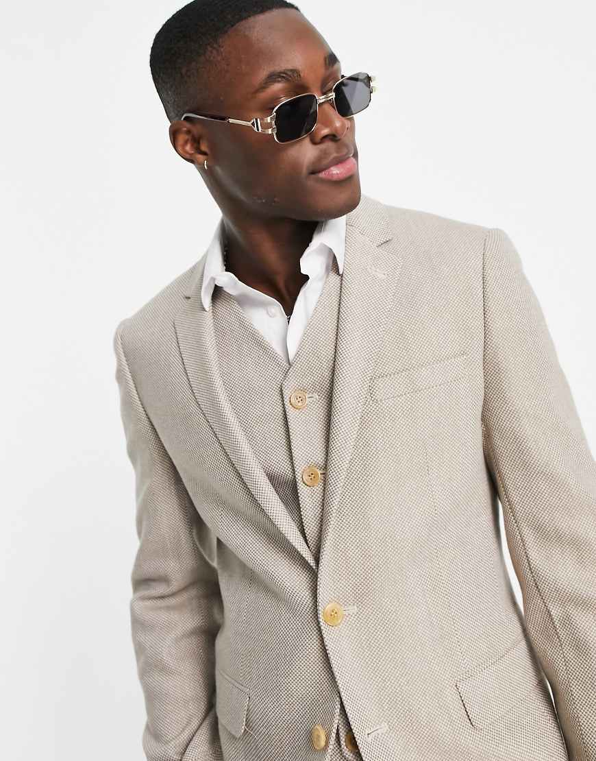ASOS DESIGN - Sehr enge Tweed-Anzugjacke aus Wollmischung in Beige-Neutral ASOS DESIGN - Sehr enge Tweed-Anzugjacke aus Wollmischung in Beige-Neutral von ASOS DESIGN