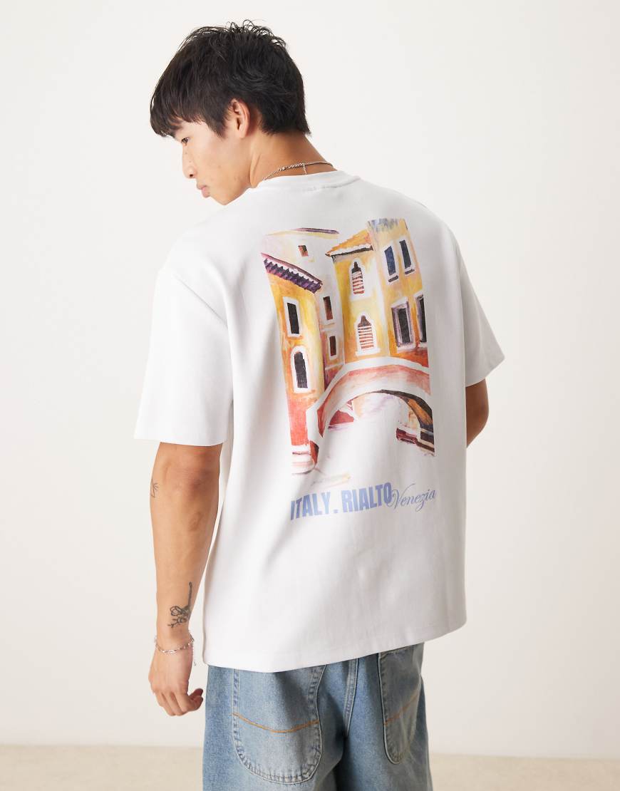 ASOS DESIGN - Sehr schweres, locker geschnittenes T-Shirt in Weiß mit Italien-Grafikprint von ASOS DESIGN