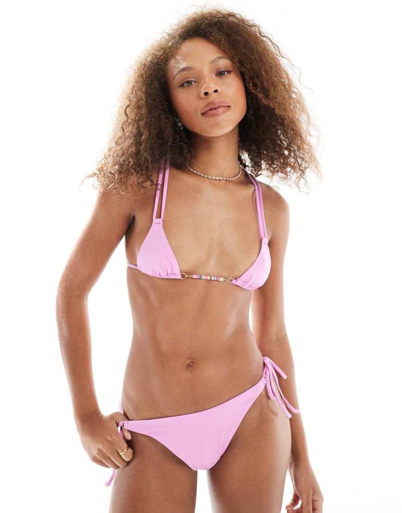 ASOS DESIGN - Seitlich gebundene Bikinihose mit Zuckerperlen-Verzierung-Rosa von ASOS DESIGN