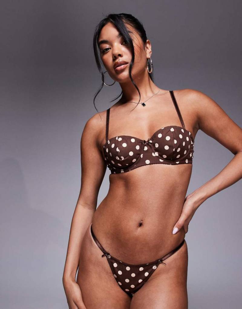 ASOS DESIGN - Shay - Balconette-Bügel-BH in Schokobraun und Cremeweiß gepunktet von ASOS DESIGN