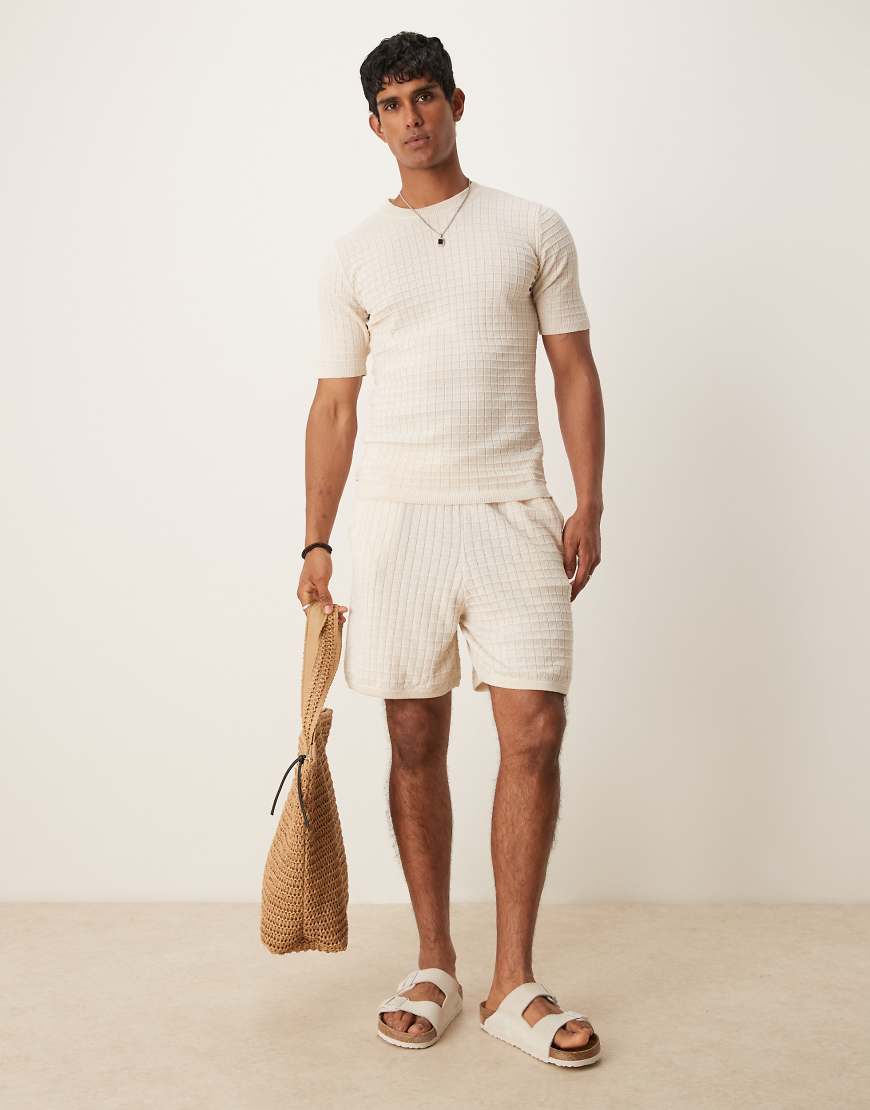 ASOS DESIGN - Shorts aus Waffelstrick in Creme, Kombiteil-Weiß von ASOS DESIGN