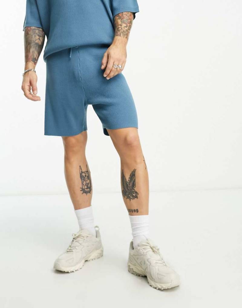 ASOS DESIGN - Shorts aus leichtem Strickmaterial in Blau, Kombiteil von ASOS DESIGN