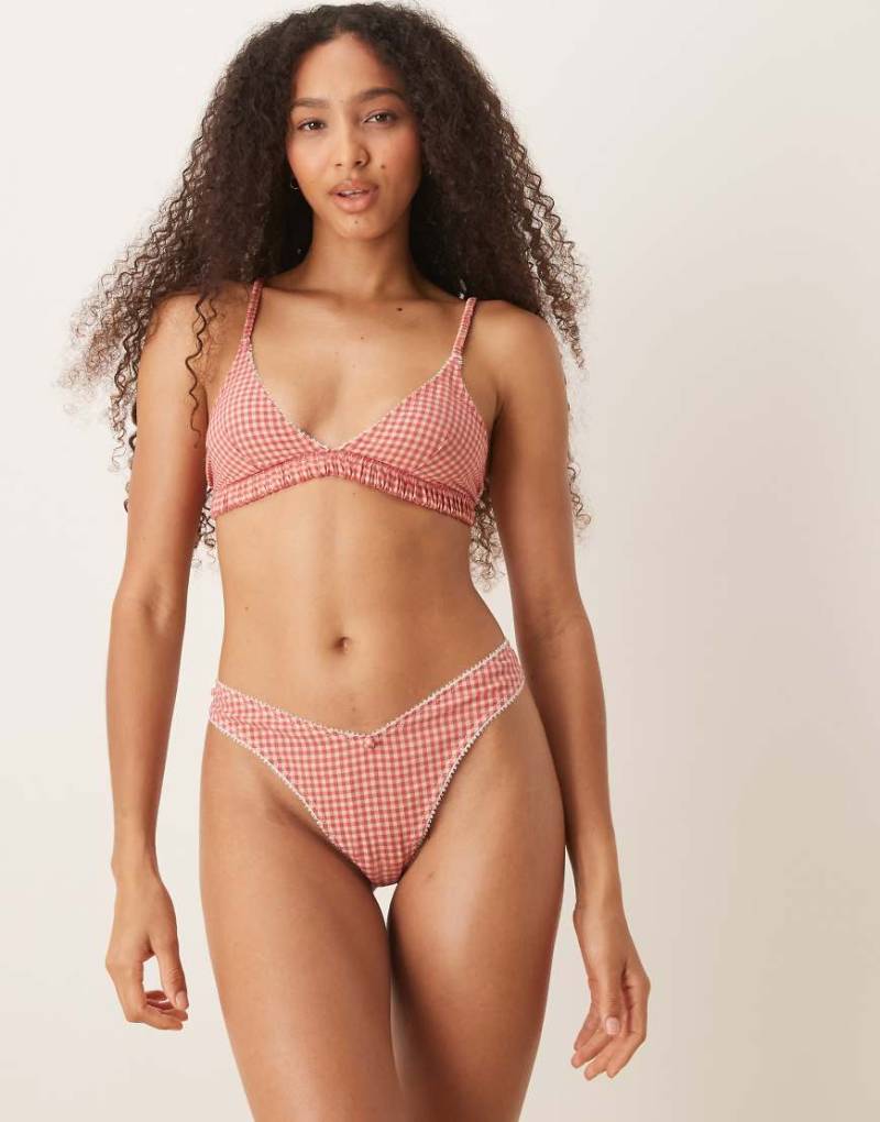 ASOS DESIGN - Sidney - Tanga aus Webstoff mit Vichy-Karomuster in Rot von ASOS DESIGN