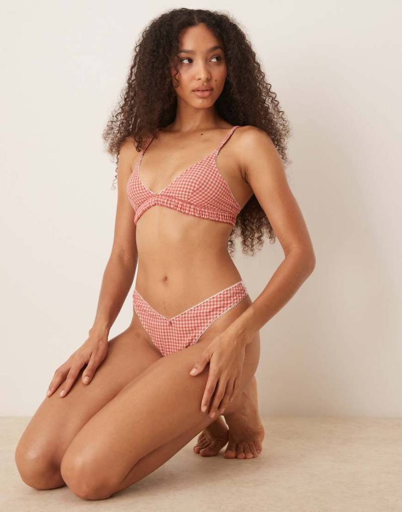 ASOS DESIGN - Sidney - Weicher Triangel-BH aus Webstoff mit rot-weißen Vichy-Karos von ASOS DESIGN