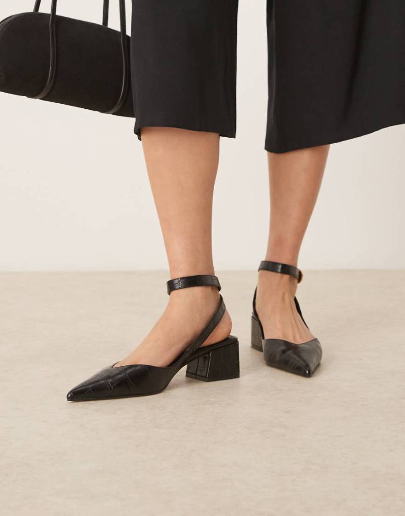 ASOS DESIGN - Sienna - Schuhe in Kroko-Schwarz mit mittelhohem Blockabsatz von ASOS DESIGN