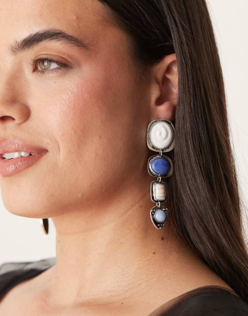 ASOS DESIGN - Silberfarbene Hängeohrringe mit Halbedelsteinen von ASOS DESIGN