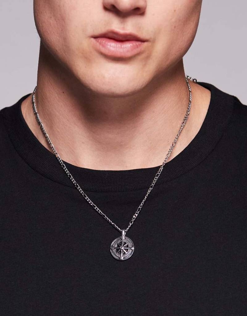 ASOS DESIGN - Silberfarbene Halskette aus wasserfestem Edelstahl mit Kompassanhänger von ASOS DESIGN