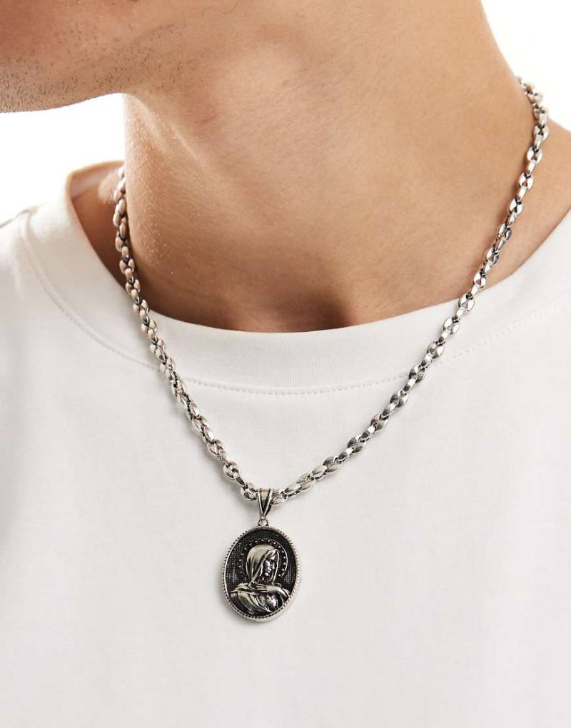 ASOS DESIGN - Silberfarbene Festival-Halskette mit großem Marien-Medaillonanhänger von ASOS DESIGN
