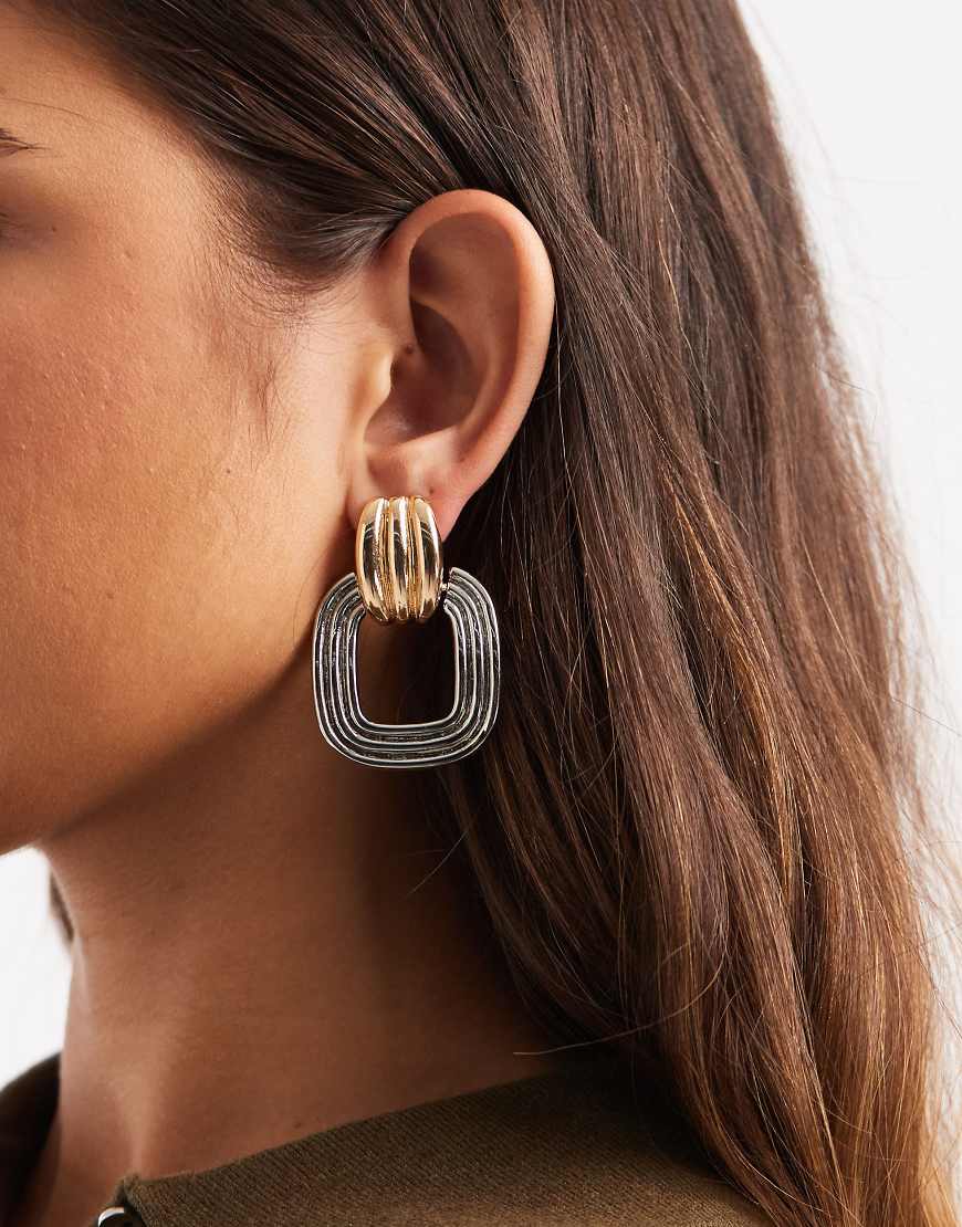 ASOS DESIGN - Silberfarbene Ohrringe mit Ringdetail in Silber- und Goldoptik-Bunt von ASOS DESIGN