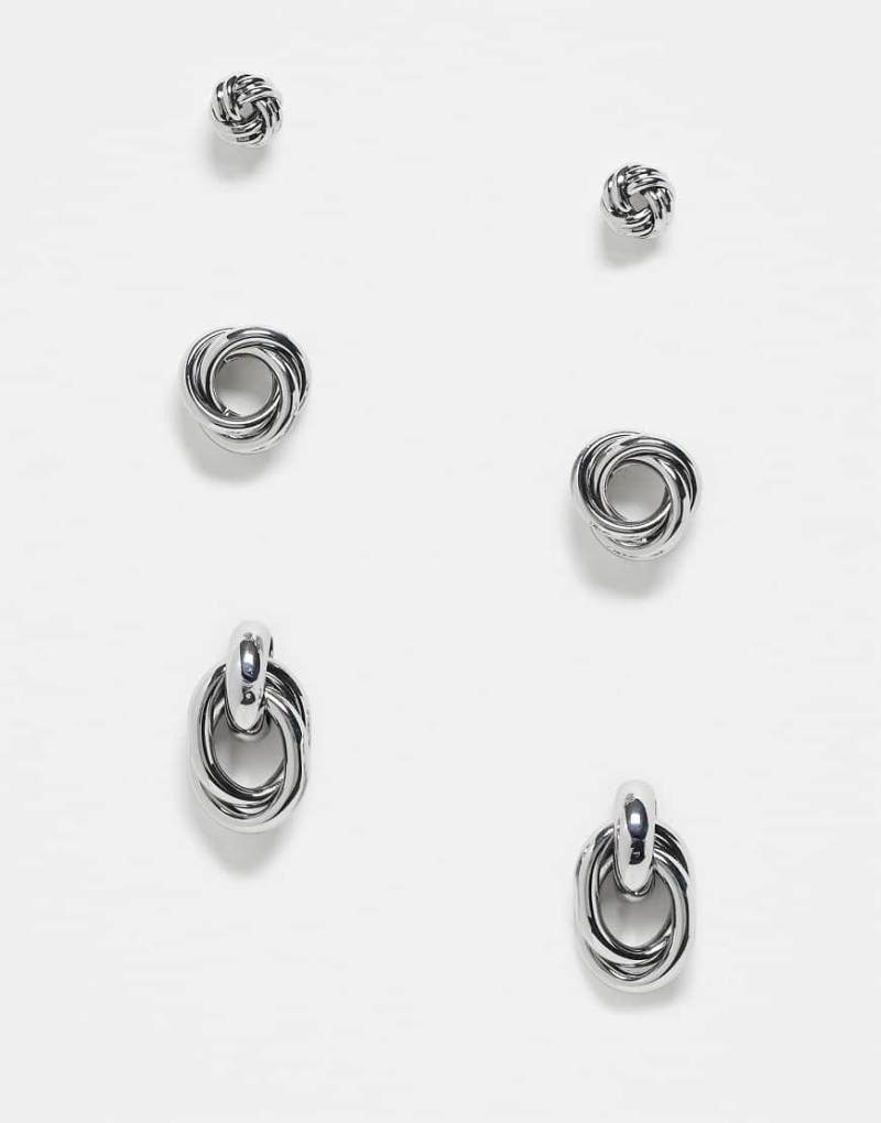 ASOS DESIGN - Silberfarbene Ohrstecker mit Knotendesign im Multipack von ASOS DESIGN
