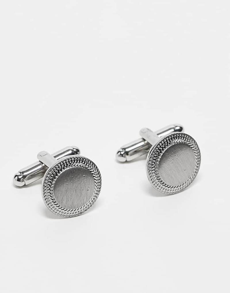 ASOS DESIGN - Runde Manschettenknöpfe in polierter Silberoptik mit verzierten Kanten von ASOS DESIGN