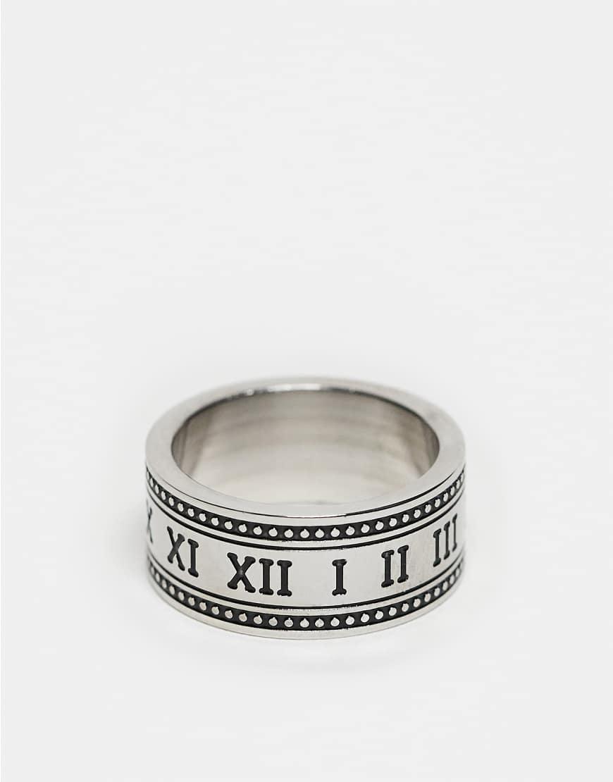 ASOS DESIGN - Silberfarbener, schlichter Bandring aus wasserfestem Edelstahl mit eingravierten römischen Ziffern-Goldfarben von ASOS DESIGN