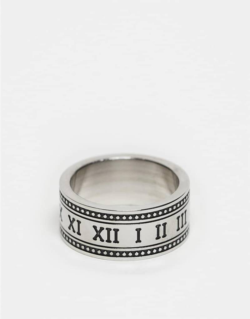 ASOS DESIGN - Silberfarbener, schlichter Bandring aus wasserfestem Edelstahl mit eingravierten römischen Ziffern-Goldfarben von ASOS DESIGN