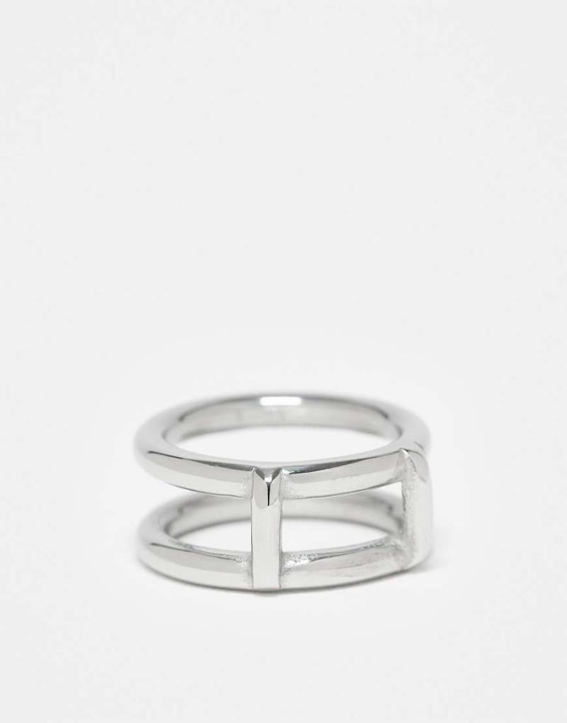 ASOS DESIGN - Silberfarbener Bandring aus wasserfestem Edelstahl mit Doppel-Design in abgenutzter Optik von ASOS DESIGN