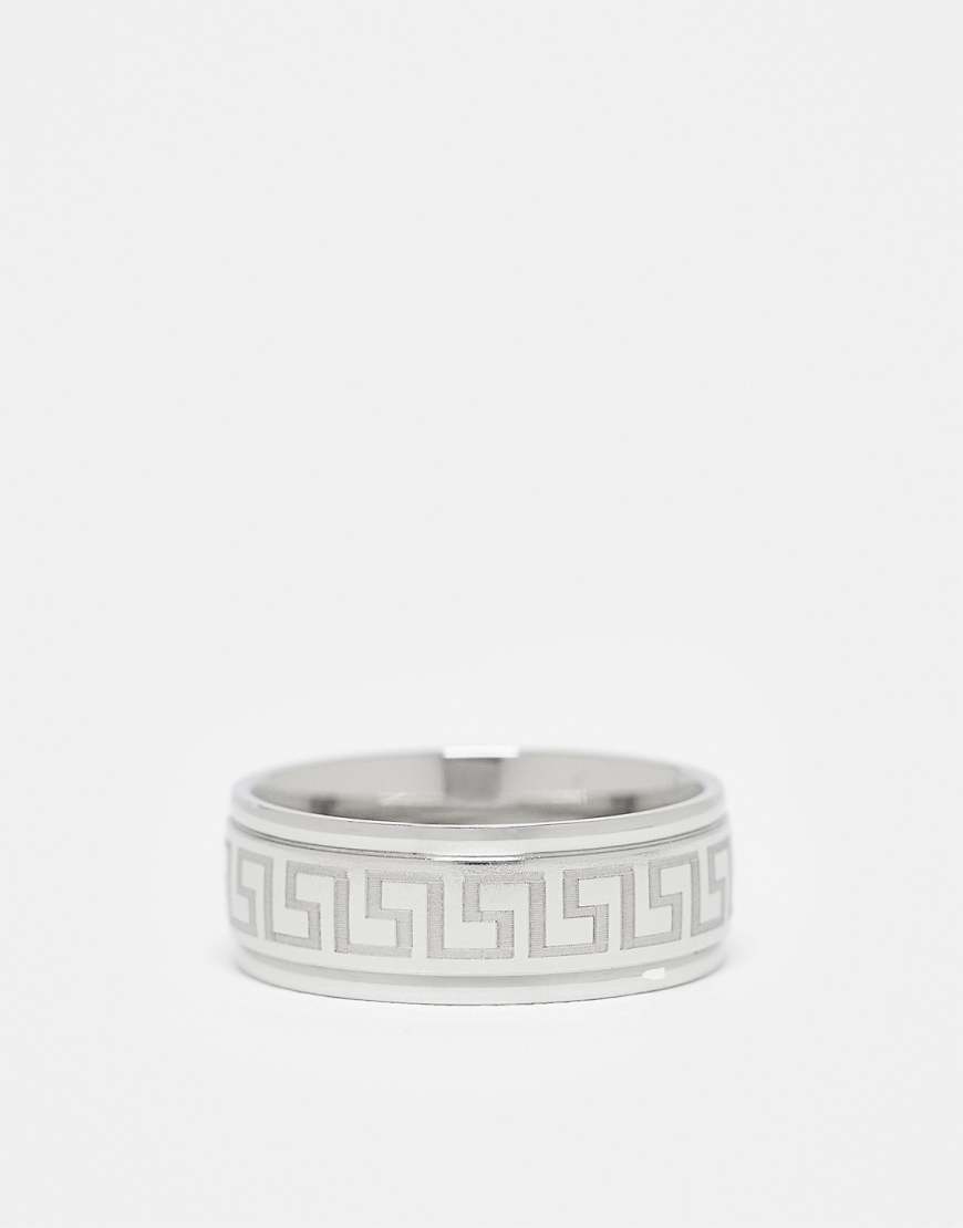 ASOS DESIGN - Silberfarbener Bandring aus wasserfestem Edelstahl mit griechischem Wellendesign von ASOS DESIGN
