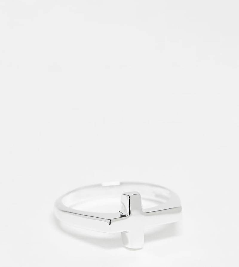 ASOS DESIGN - Silberfarbener Ring aus Sterlingsilber mit Kreuzdetail von ASOS DESIGN