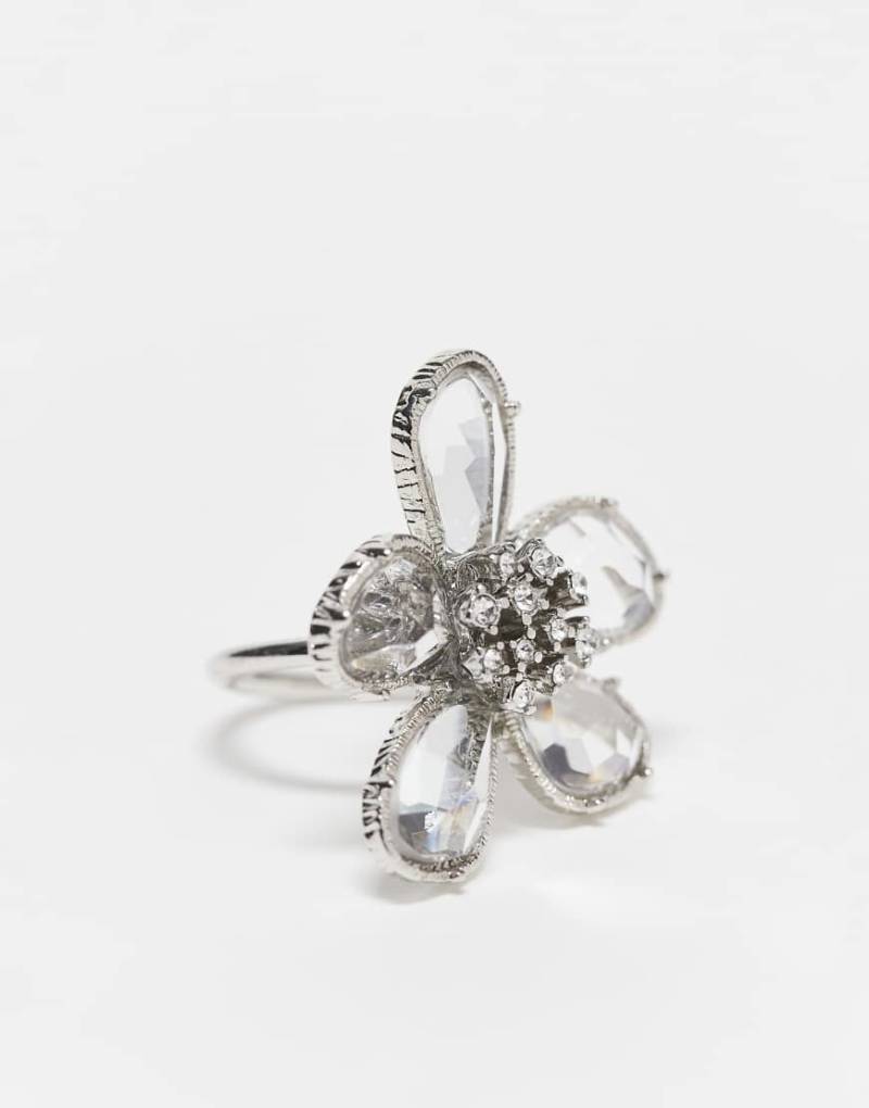 ASOS DESIGN - Silberfarbener Ring mit Strass-Blumendesign von ASOS DESIGN