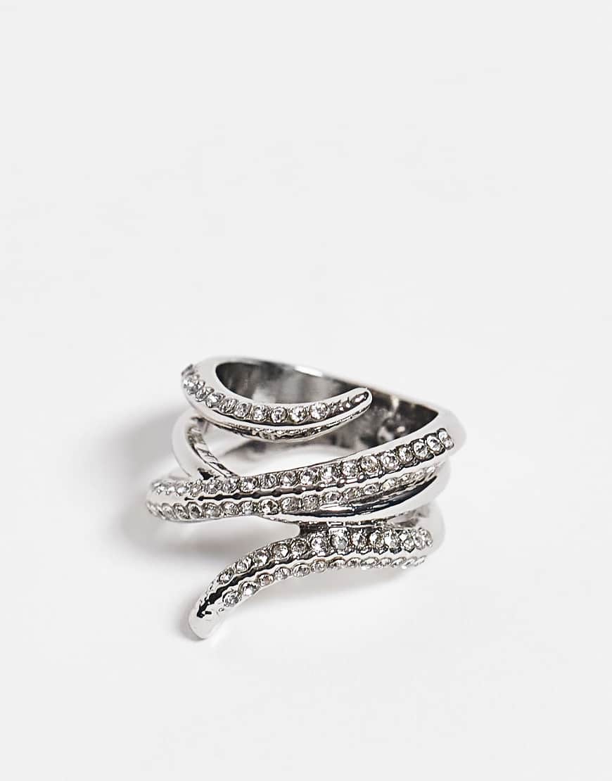 ASOS DESIGN - Silberfarbener Ring mit Wickeldesign und Strassverzierung von ASOS DESIGN