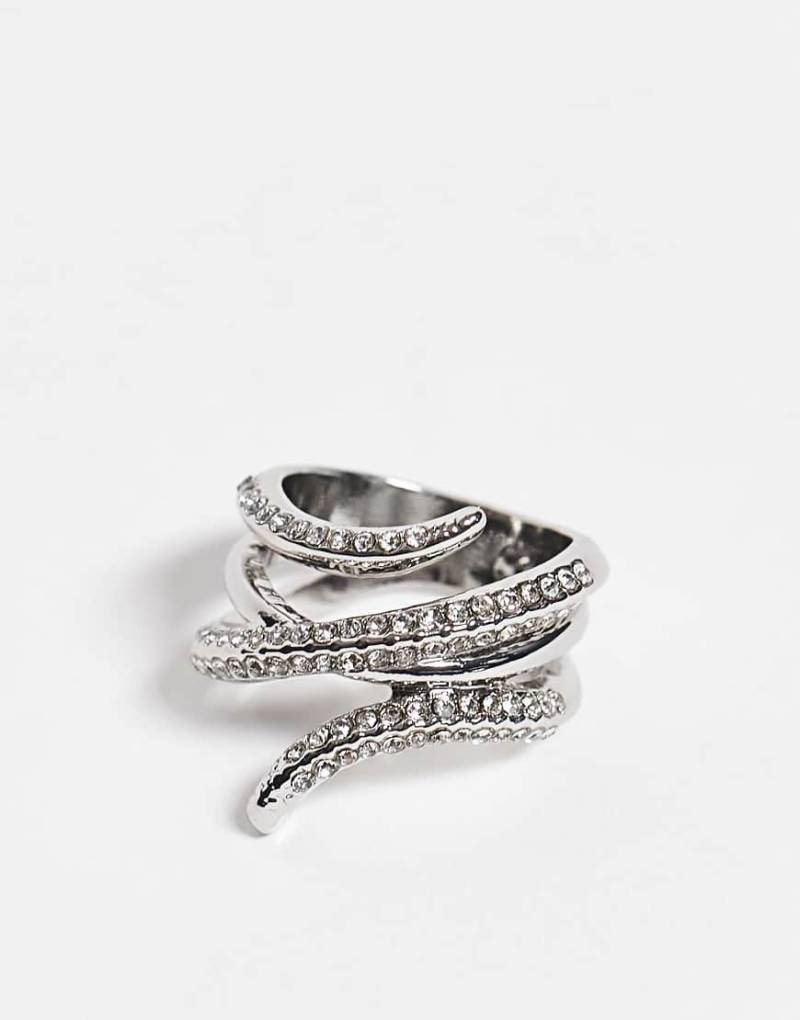 ASOS DESIGN - Silberfarbener Ring mit Wickeldesign und Strassverzierung von ASOS DESIGN