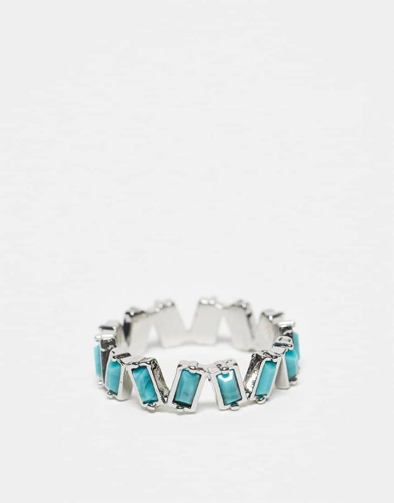 ASOS DESIGN - Silberfarbener Ring mit blauen Kunstkristallen im Baguetteschliff von ASOS DESIGN